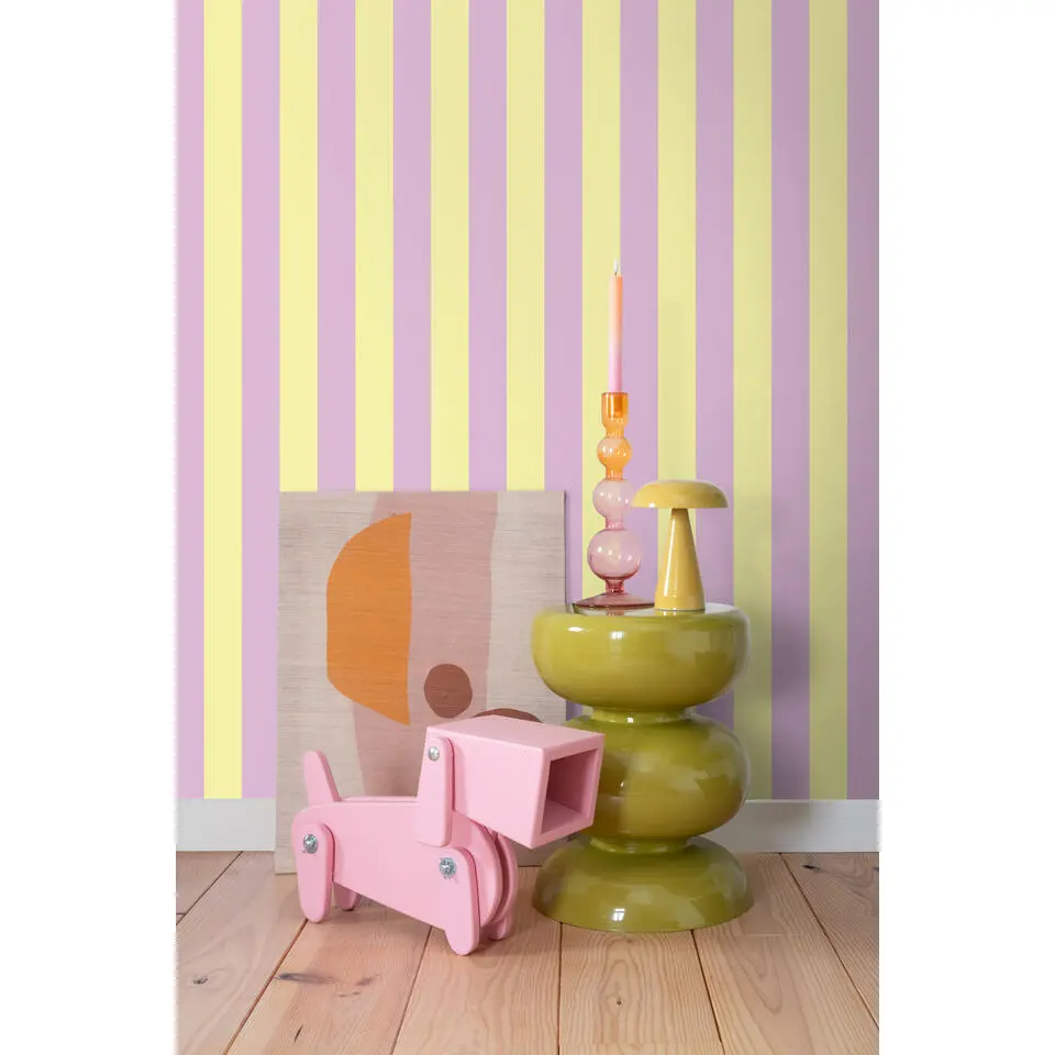ESTAhome behang strepen pastel geel en lila paars - 53 cm x 10.05 m
