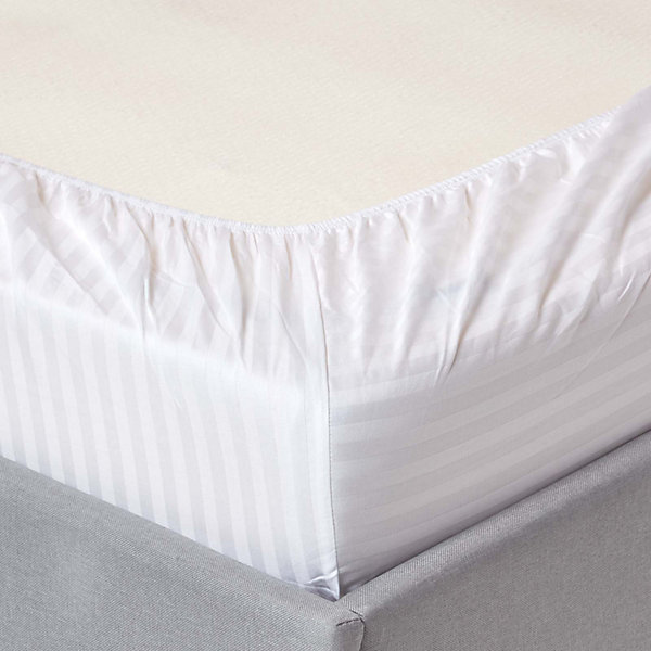 Drap-housse rayé 140 x 190 cm 100% coton égyptien 330 fils coloris blanc - HOMESCAPES