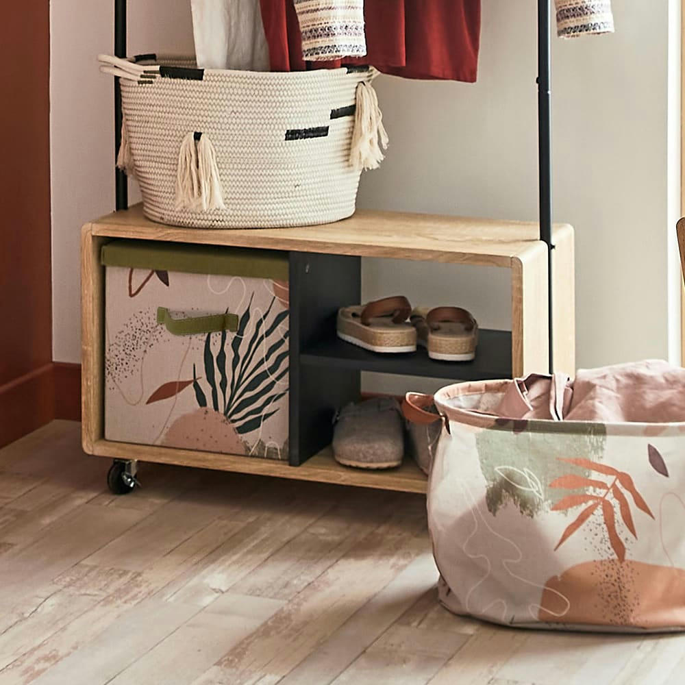 - Panier à linge pliable en polyester rose et vert 29x40x29cm