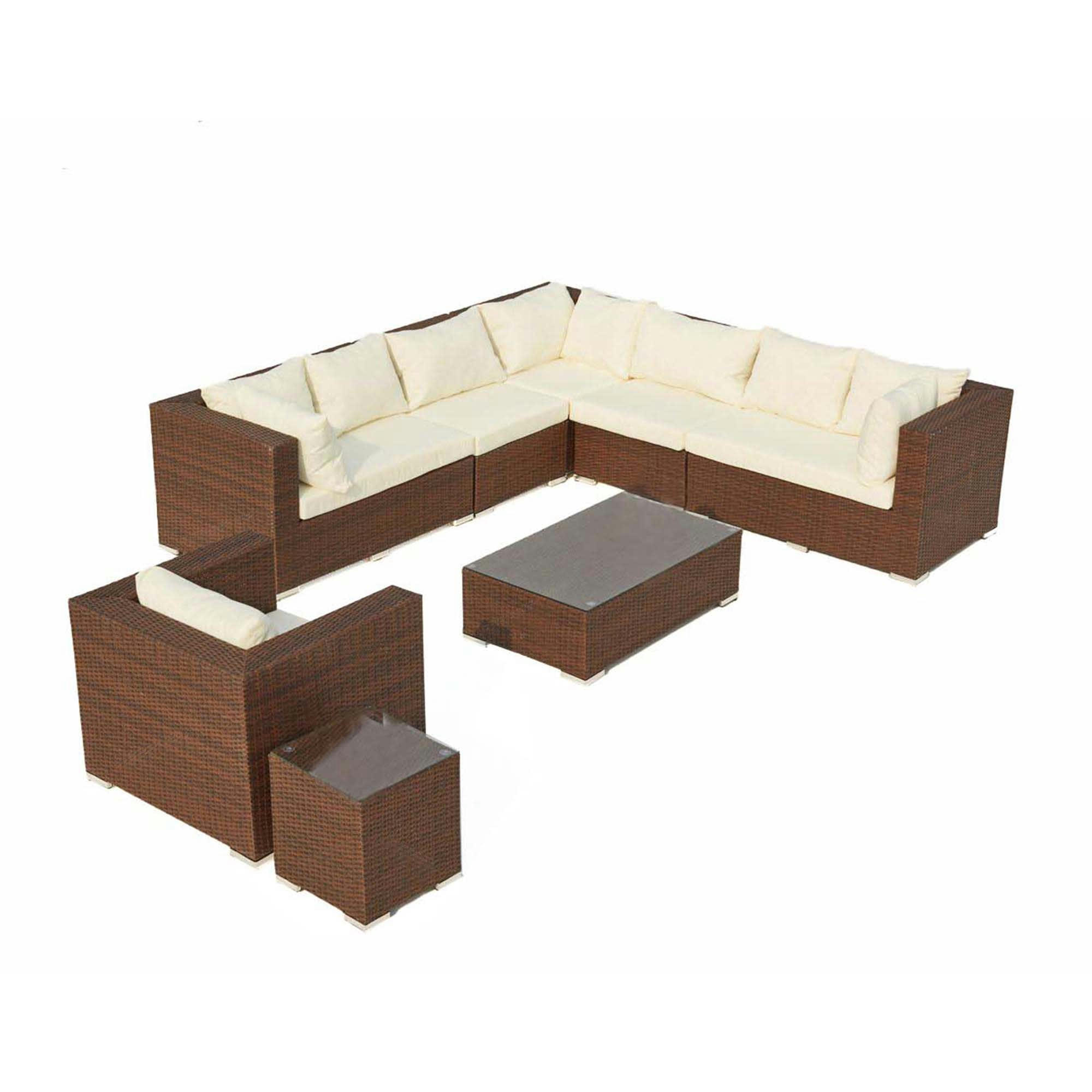 SALENTO - Salon de jardin 8 places en résine tressée marron et blanc