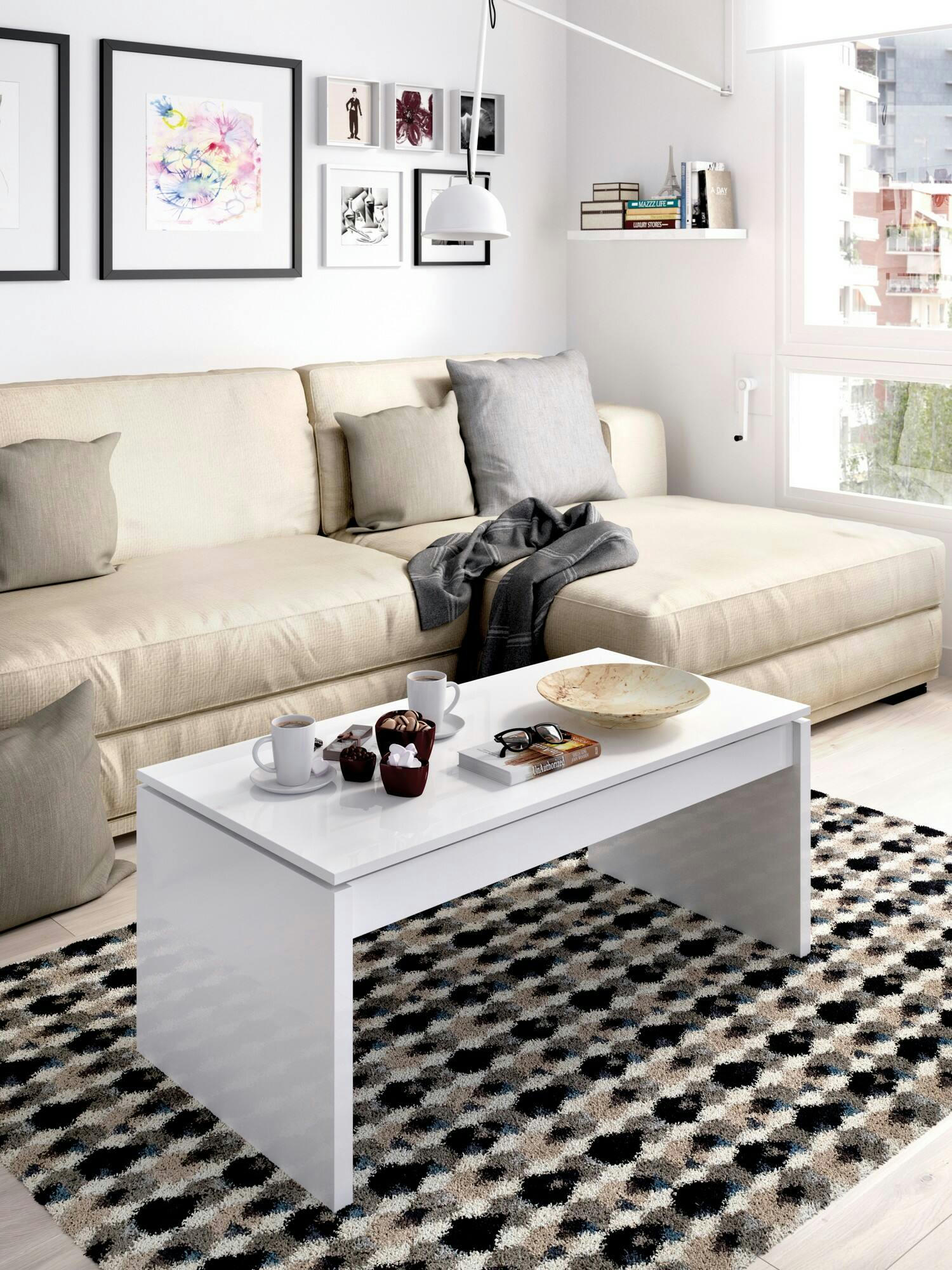 DBURGI - Table basse effet bois blanc