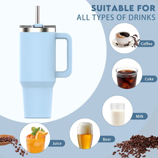 NNEOBA Stainless Steel Tumbler with Handle & Straw Lid