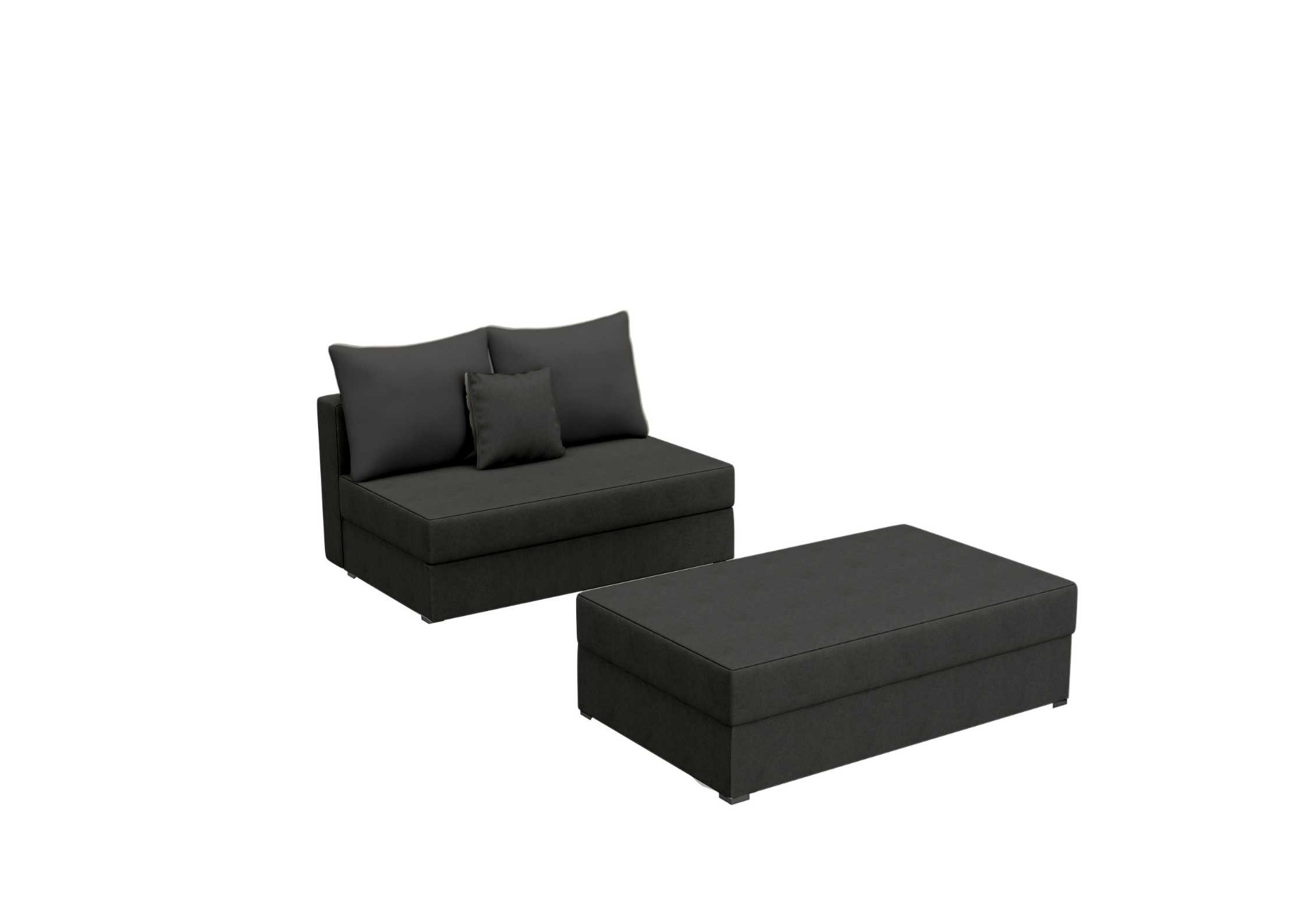 Sofa Rozkładana z Funkcją Spania Dwuosobowa PACO 2 ST z Pufą Czarna Welur