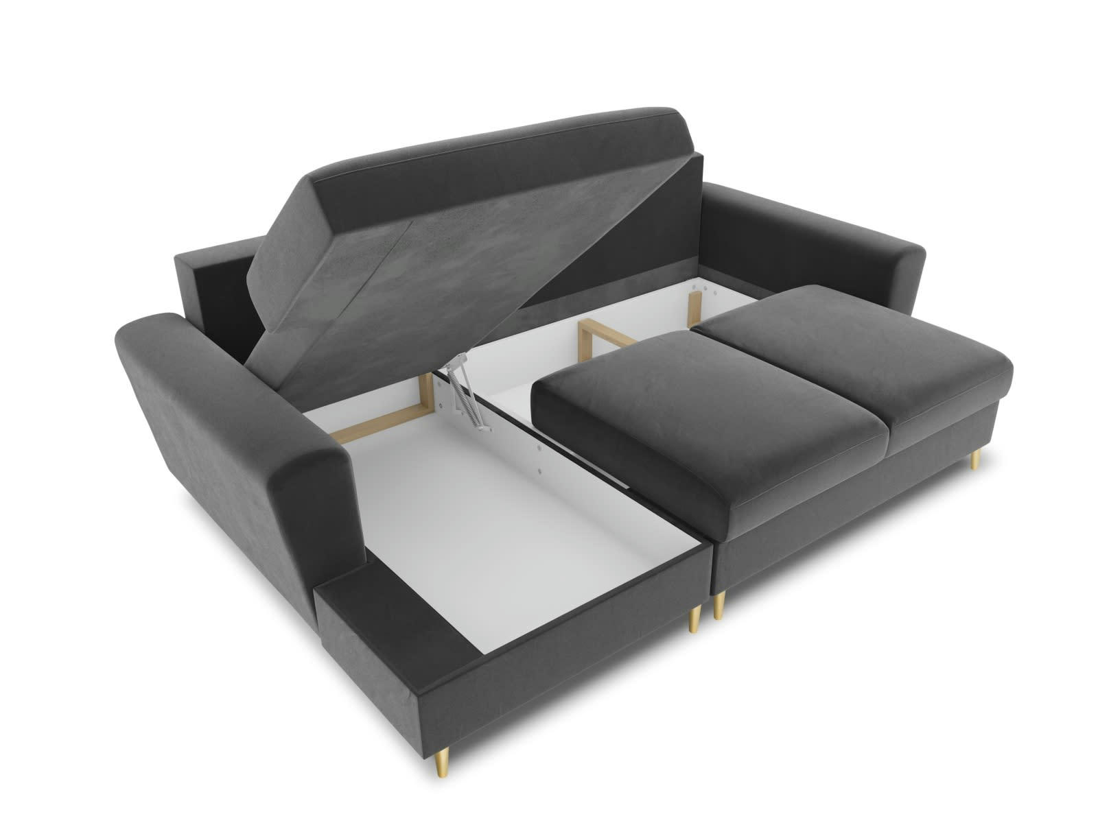 MOGHAN - Canapé d'angle gauche 4 places en tissu velours gris clair