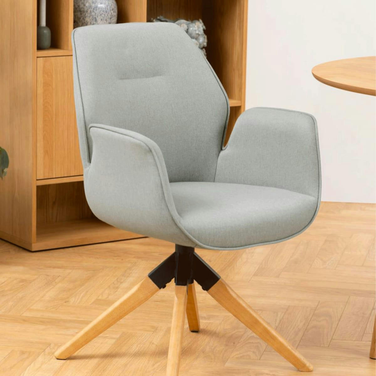 AURORE - Chaise salle à manger avec accoudoirs en tissu gris