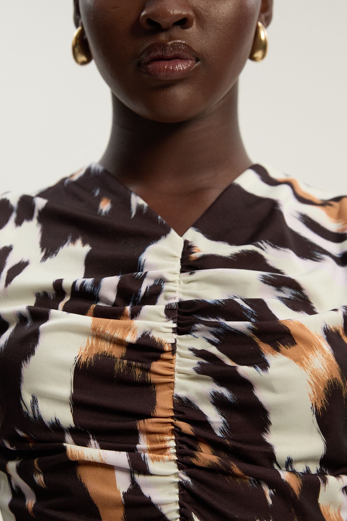 KarenMillen Animal Print Crepe Ruched Top