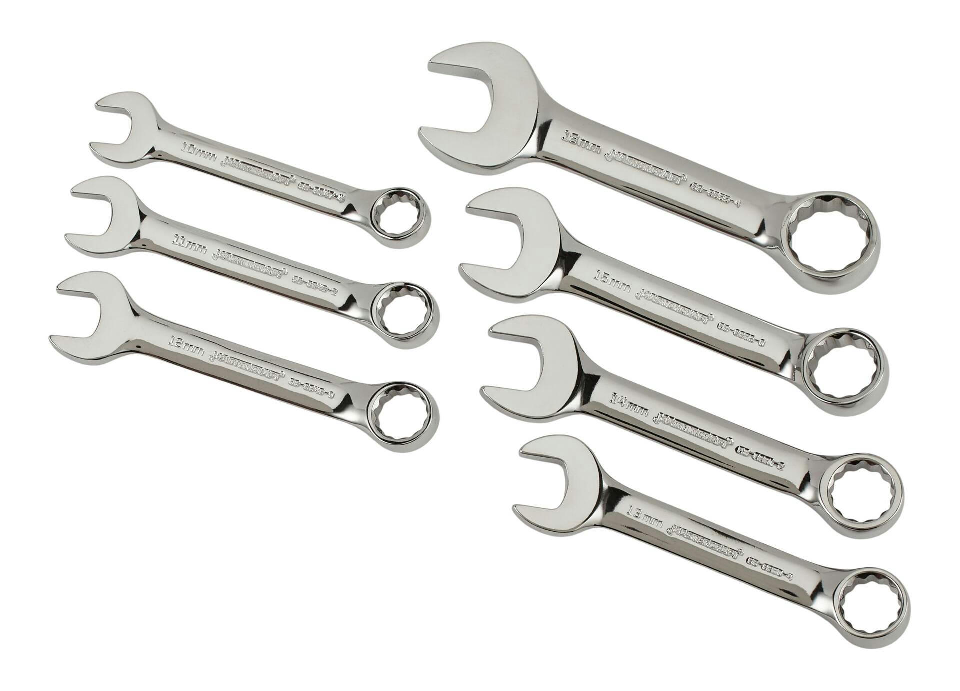 Mastercraft Combination Stubby Wrench Set, Metric, Nickel-Chrome Plating, 7-pc