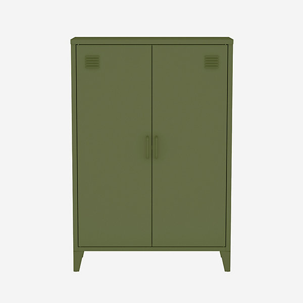Commode/armoire en métal kaki. 2 espaces de rangement. casiers
