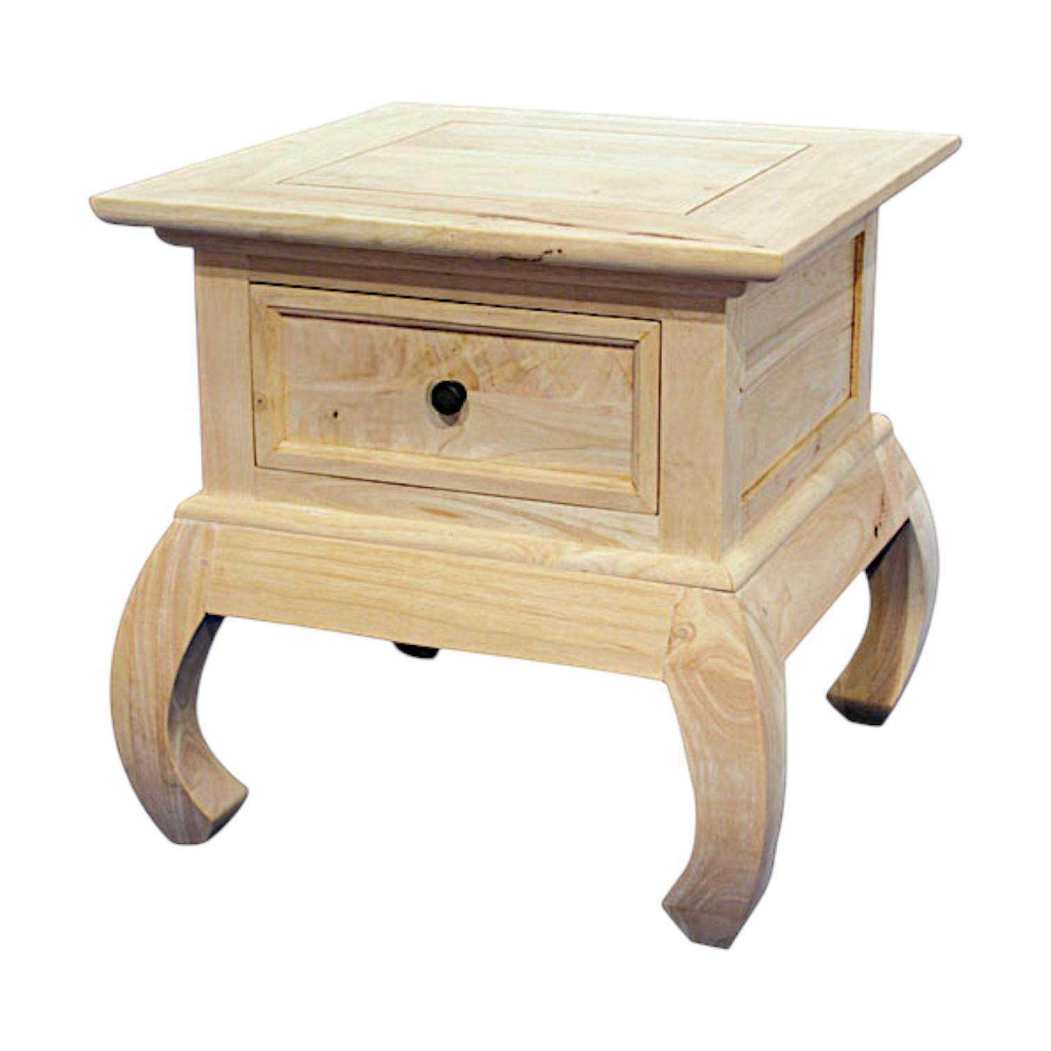 Table de Chevet / Bout de Canapé Opium Hévéa 1 tiroir et pieds galbés 50x50x50cm MAORI