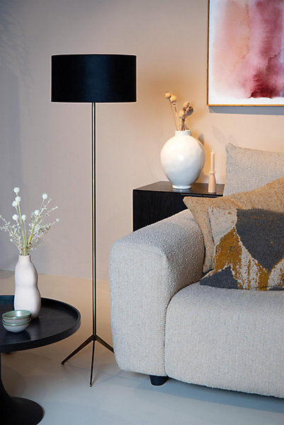 Lampadaire TONDO en coton avec 1xE27 - Or Mat / Laiton - Lucide