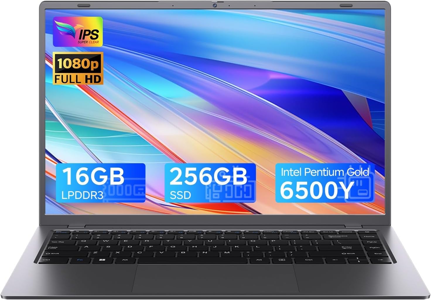 15.6 inch Laptop with Pentium Gold 6500Y(Up to 3.4GHz)  16GB RAM 256GB SSD 1080P Full HD  USB-C WiFi 5 BT5.0 Gray Computer Laptops for School  Business