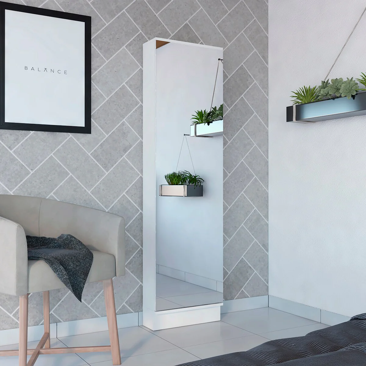 Shoe Cabinet with Mirror, 5-Interior Shelves Shoe Storage Cabinet, Freestanding Shoe Rack Storage Organizer for Entryway