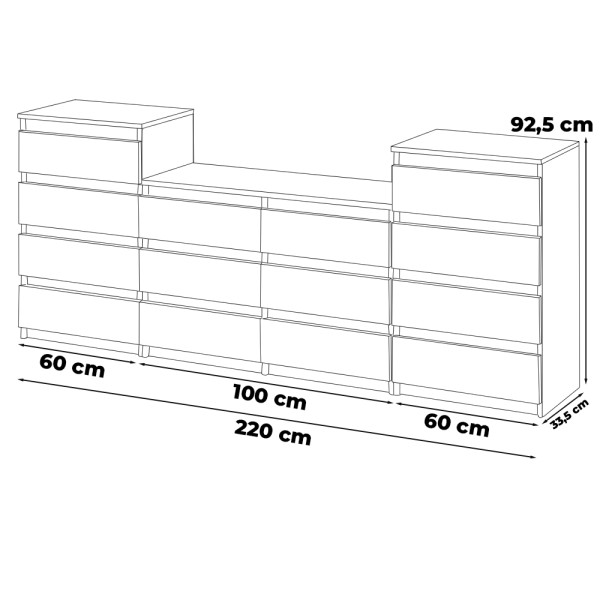 Komoda 14 szuflad szafka rtv 220cm meblościanka dąb sonoma