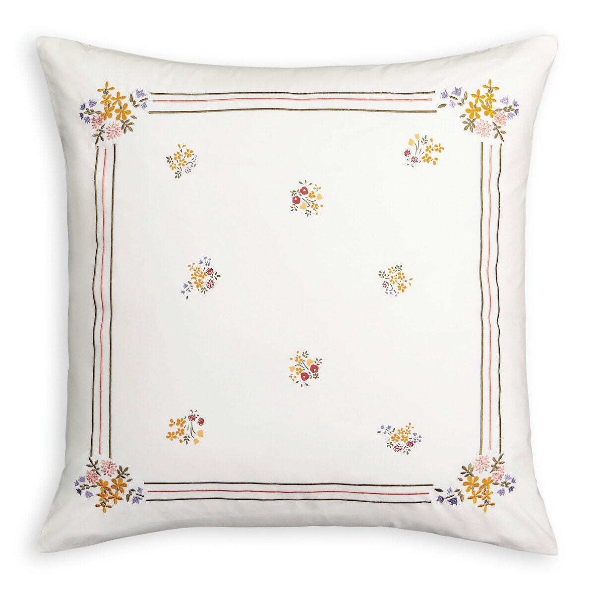 Housse de coussin coton brodé 65x65 cm, Yvonne