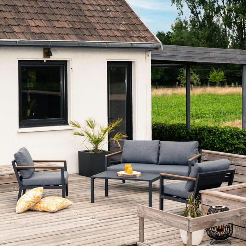 SILVIA - Salon de jardin extérieur 4 places gris foncé