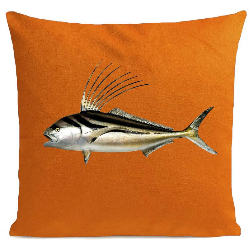- Coussin poisson velours orange 40x40cm