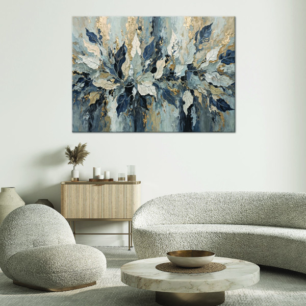 Feeby Obraz na płótnie, Szare Złote Liście Glamour 60x40