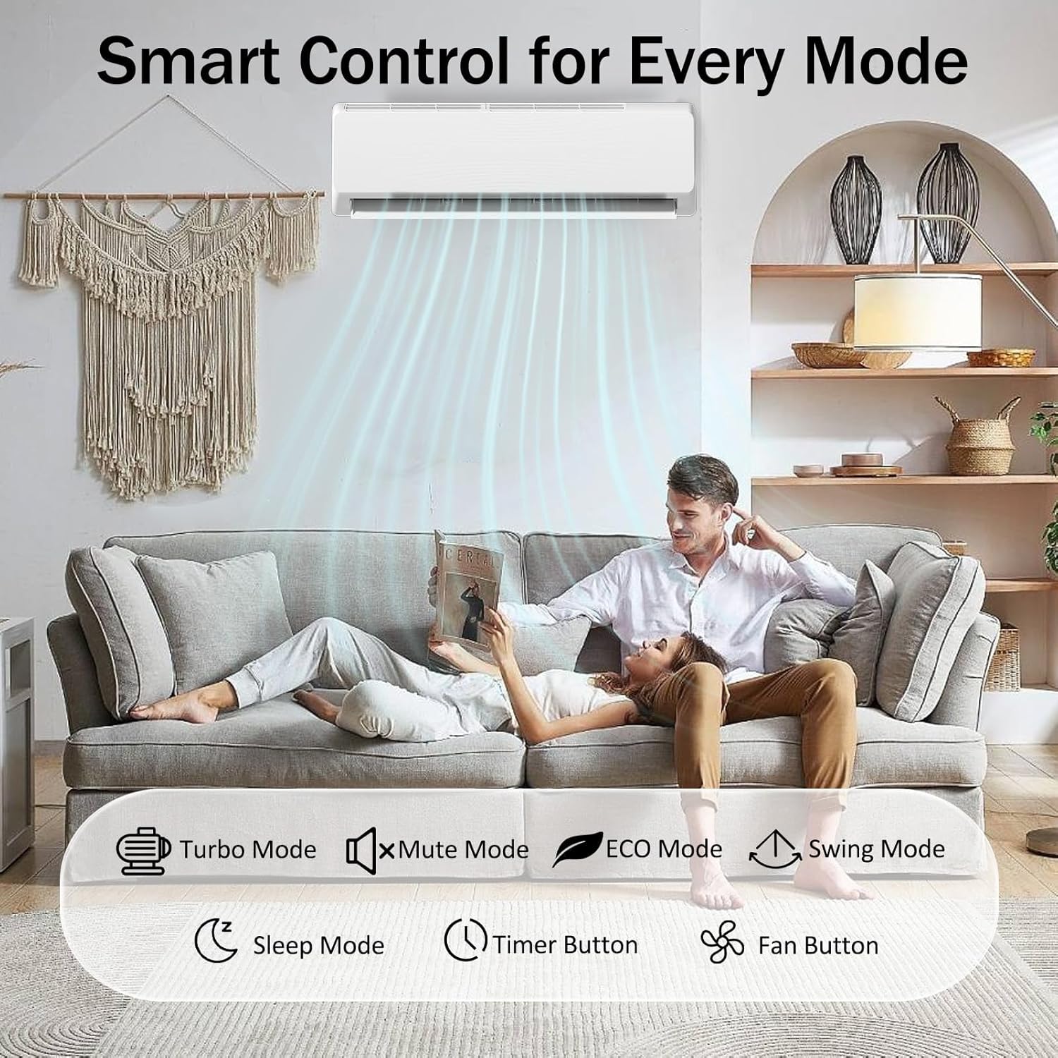 Mini Split Air Conditioner with Heat Pump, 18000 BTU 19 SEER2 230V Energy Efficient Ductless Inverter, 1 Ton Pre-Charged Condenser Cools Up to 1250 Sq.Ft with Installation Kit