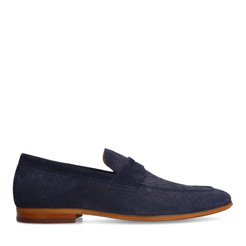Manfield Donkerblauwe suède loafers