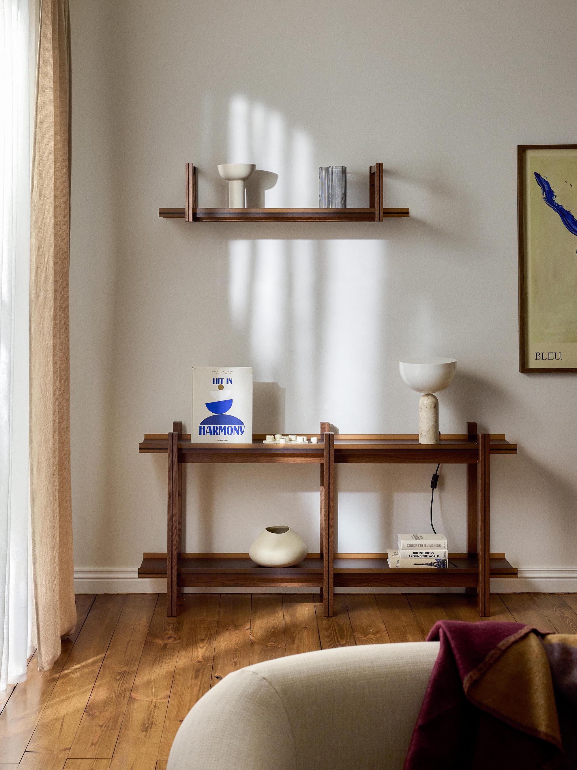 Holz-Regal Alex, Eichenholz & Glas