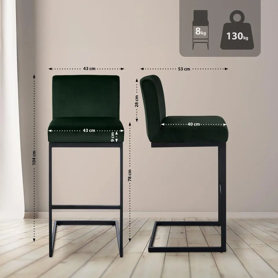 CLP Barkruk Hopewell zwart Frame - Fluweel - groen