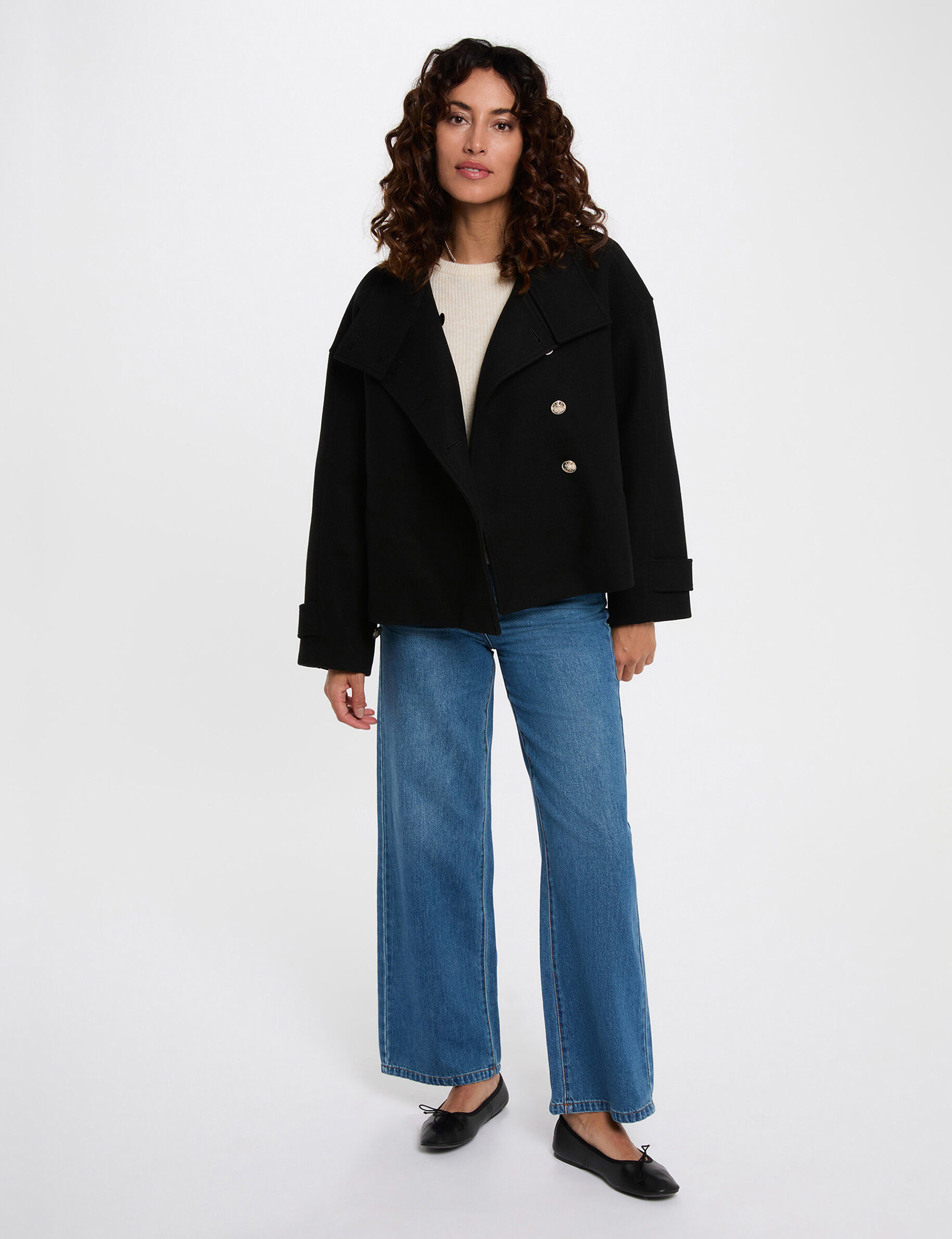 Oversized Short Coat Black Women