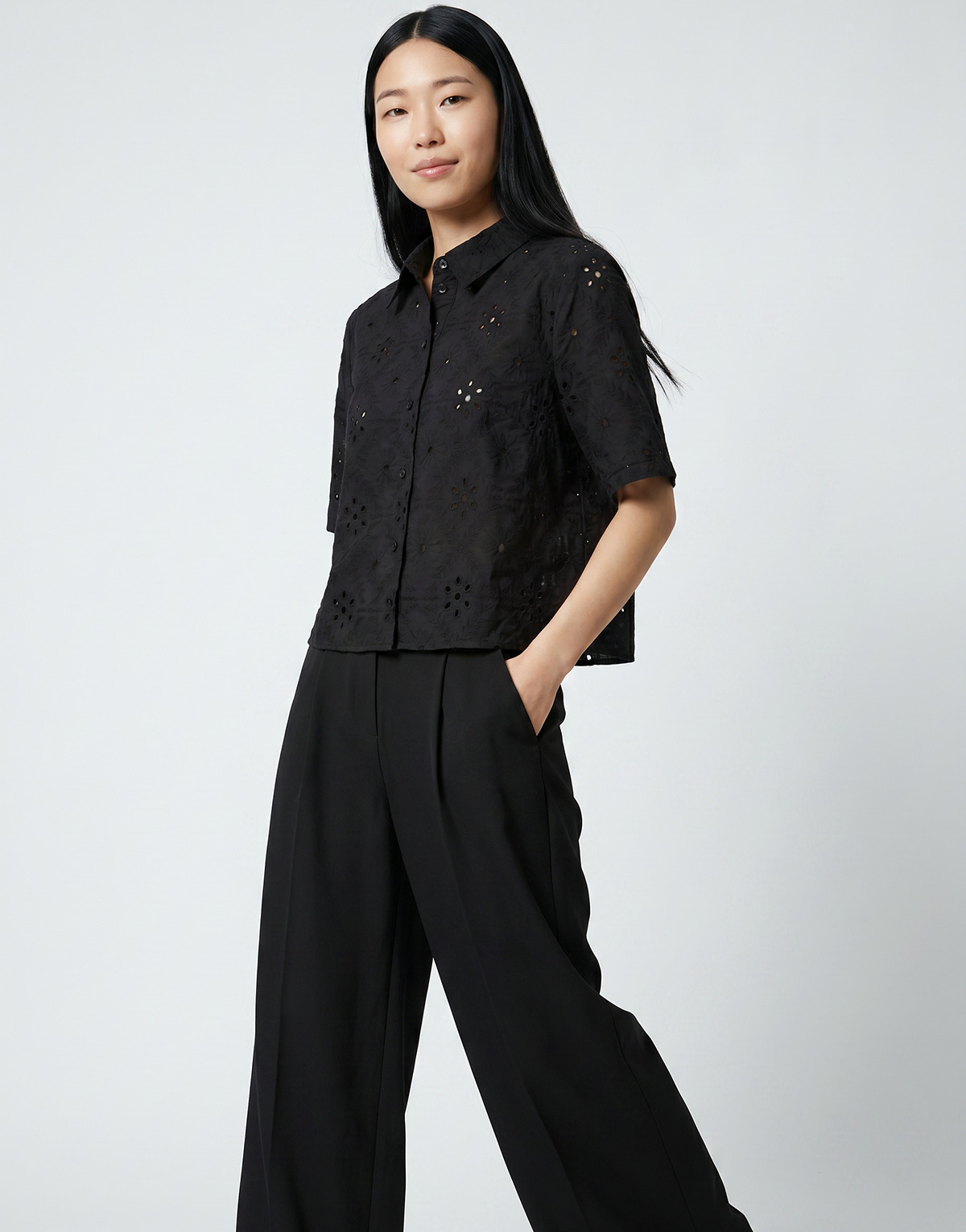 Vero Moda - VMELIZA SHORT 2/4 SLEEVE SHIRT - Black