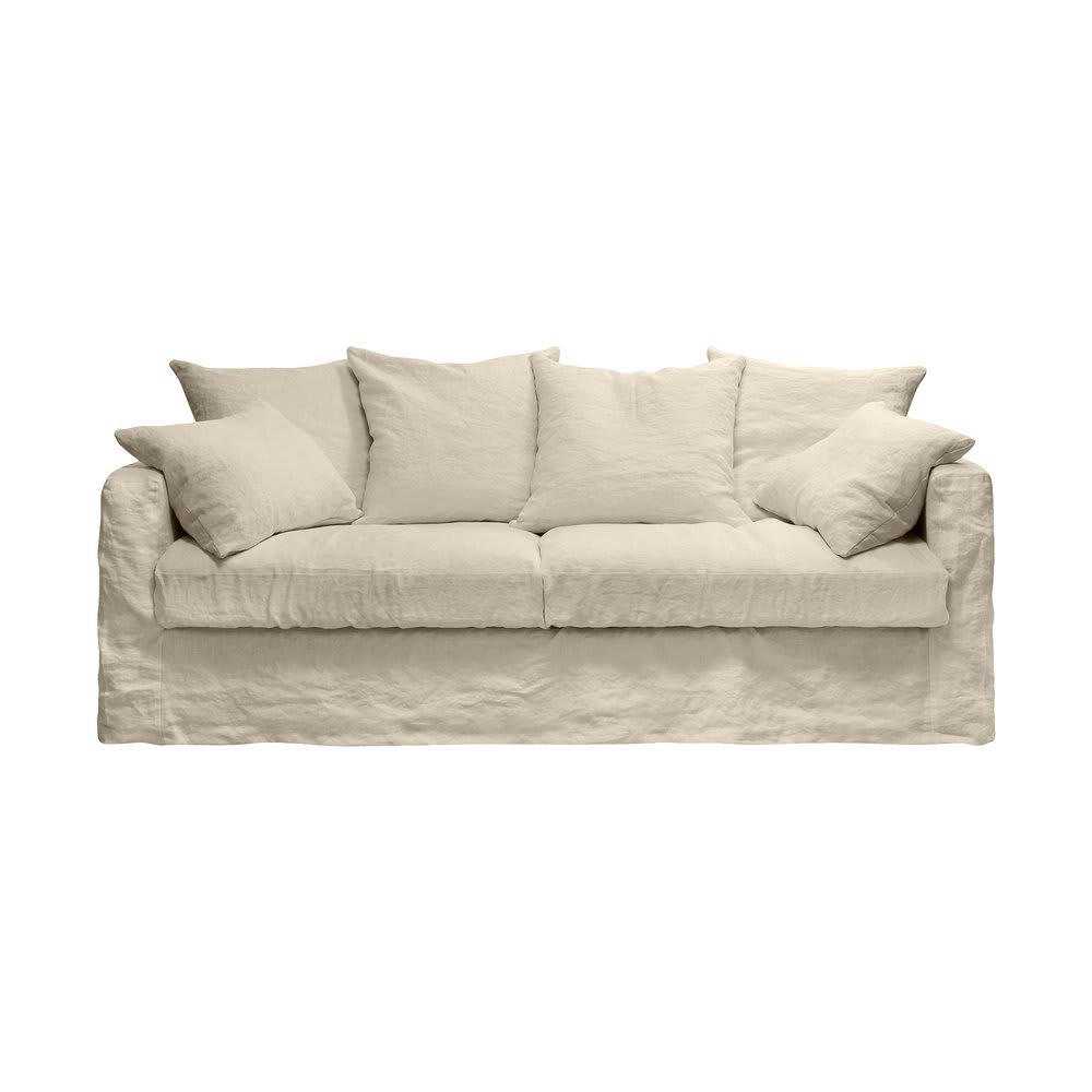 PERUGIA - Canapé 4 places fixe en tissu lin beige - PERUGIA