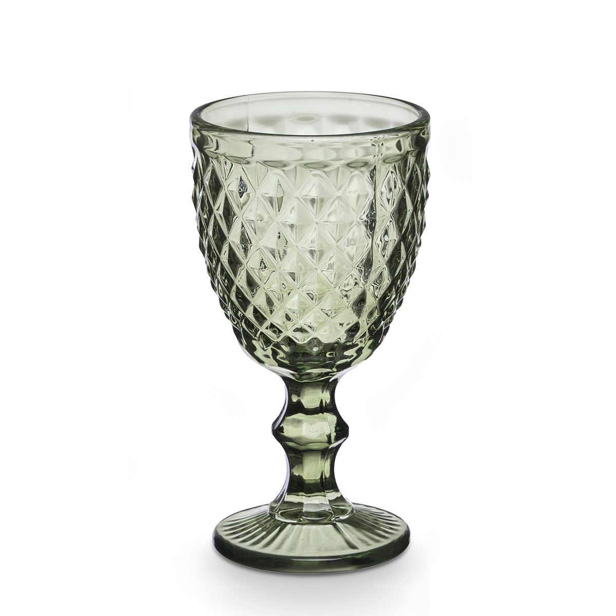 Copo De Vinho Diamante Verde Em Vidro Com Pé 25cl