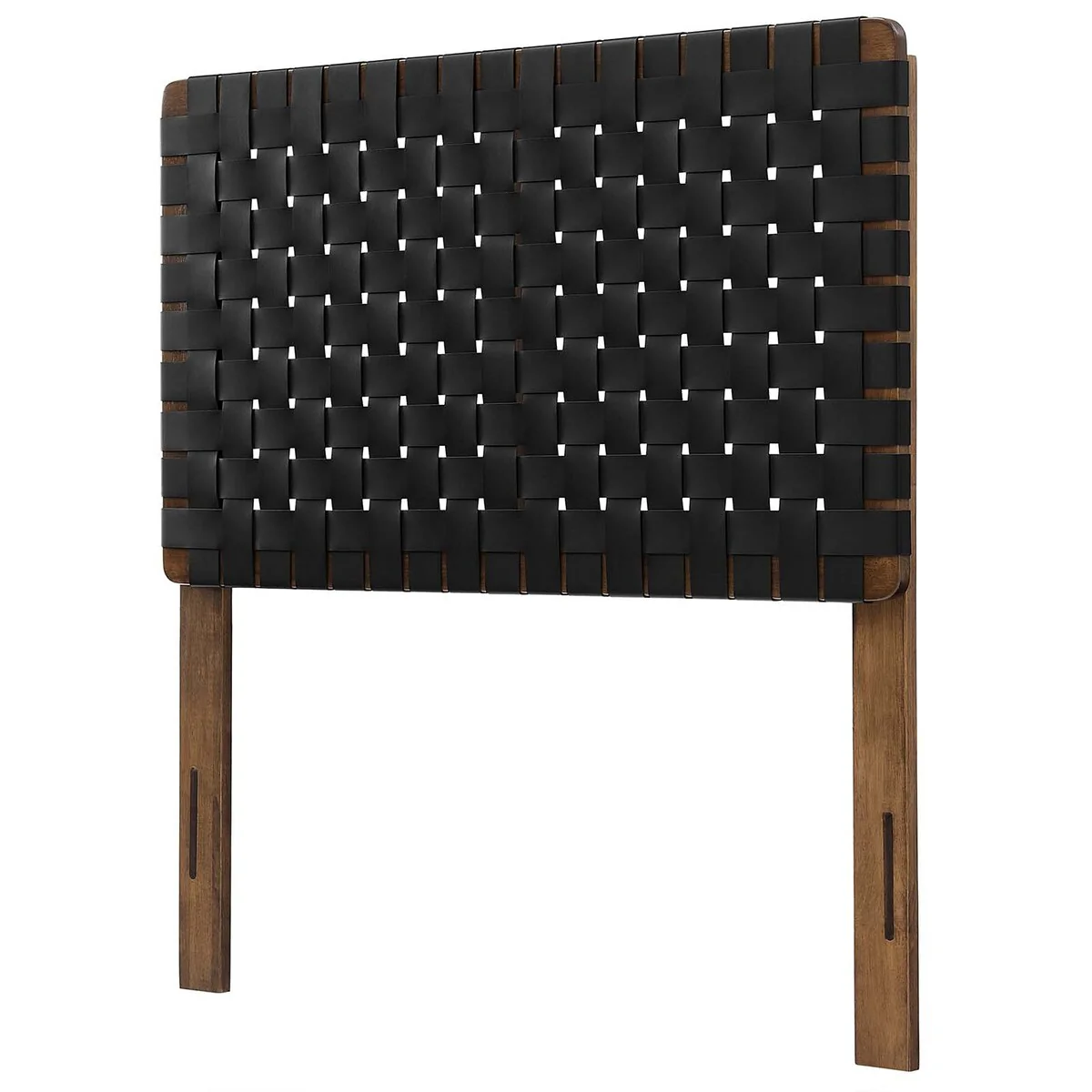 Ditmas Solid Wooden Black Leather Basket Weaved Twin Size Headboard