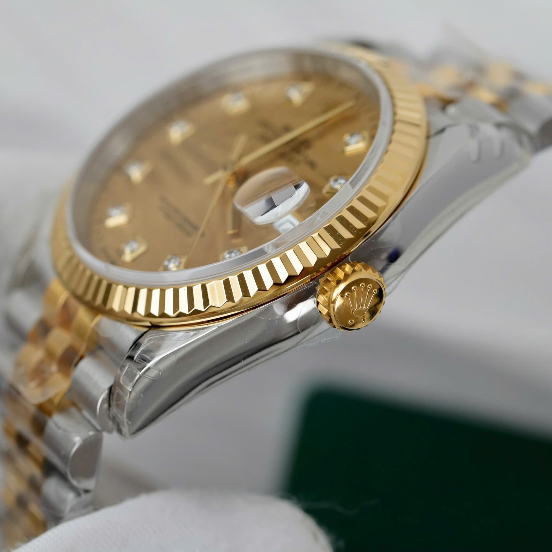 Rolex Datejust 126233 SS/YG Plated Gold Palm Dial CZ Diamonds 36mm Jub Super Clone