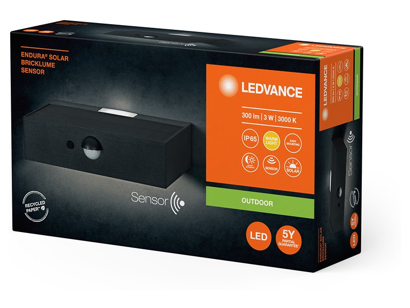 Kinkiet zewnętrzny Endura Solar LED 13,8 cm z czujnikiem dnia i nocy czarny