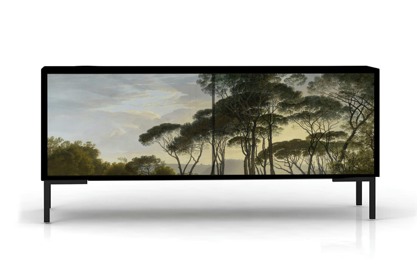 HENDRICK - Meuble TV 2 portes laqué MDF imprimé forestier