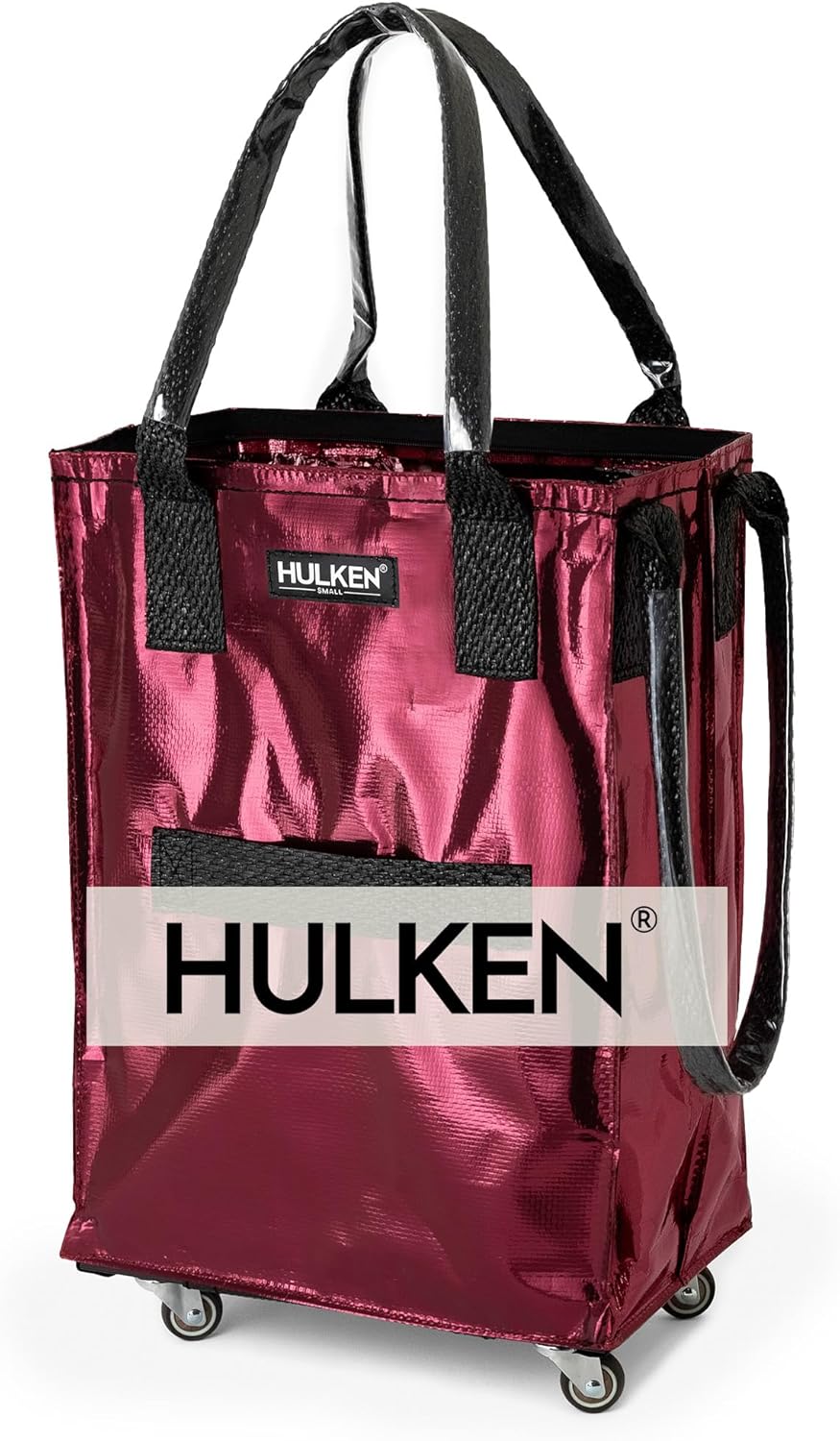 HULKEN (Small, Cosmic Red) Reusable Grocery Bag On Wheels, Shopping Trolley, Rolling Tote, Zipper Closure, Lightweight, Carries Up to 66 lb, Folds Flat