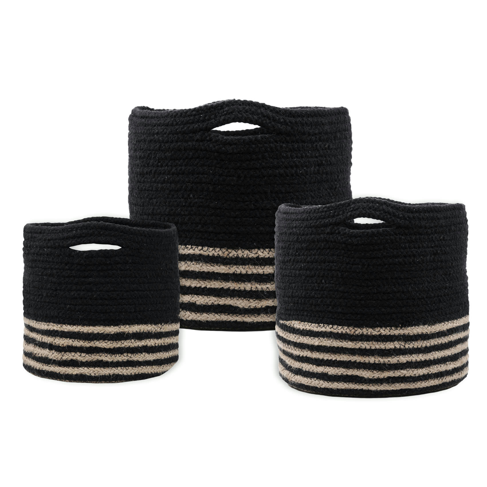 BANAO - Set de 3 paniers ronds à anses coton noir