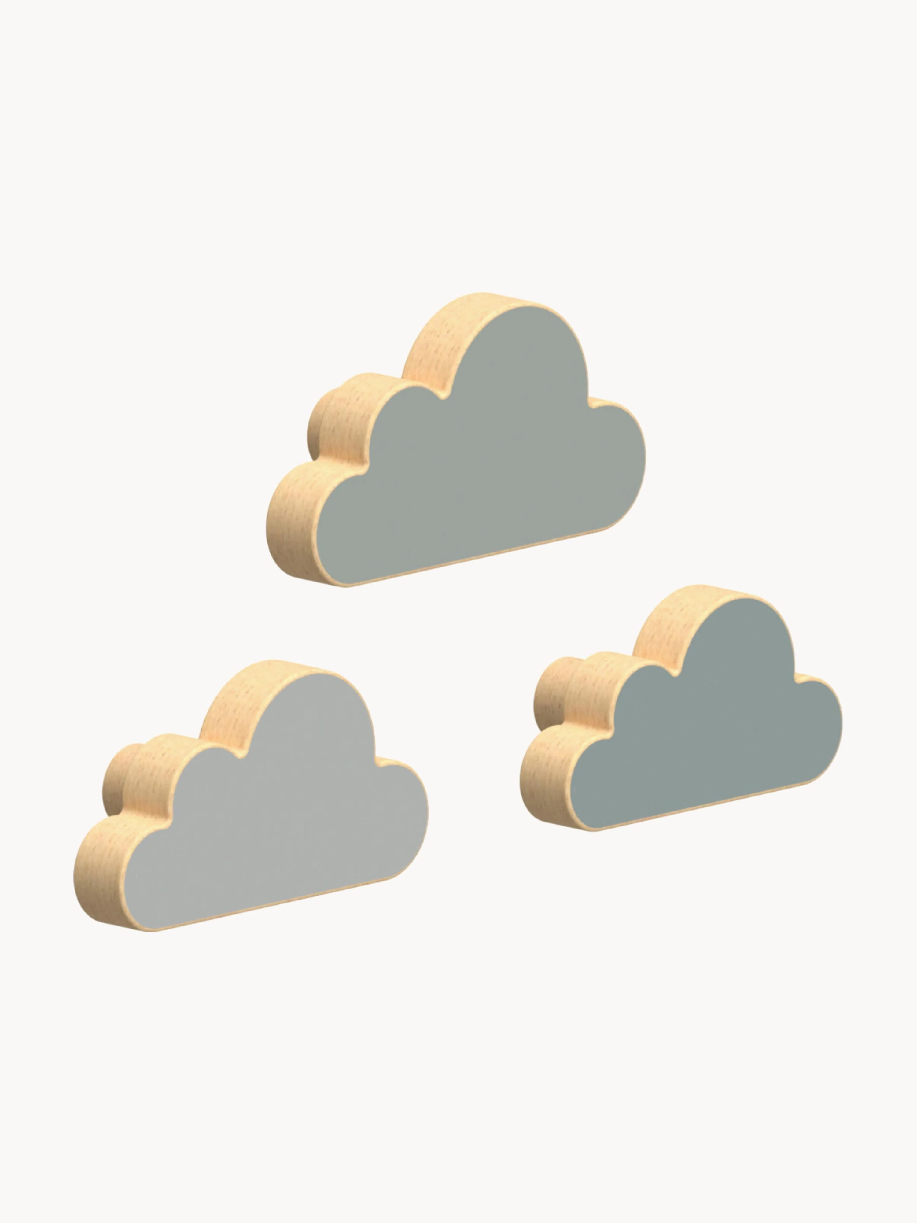 Handgefertigte Wandhaken Cloud aus Buchenholz, 3er-Set