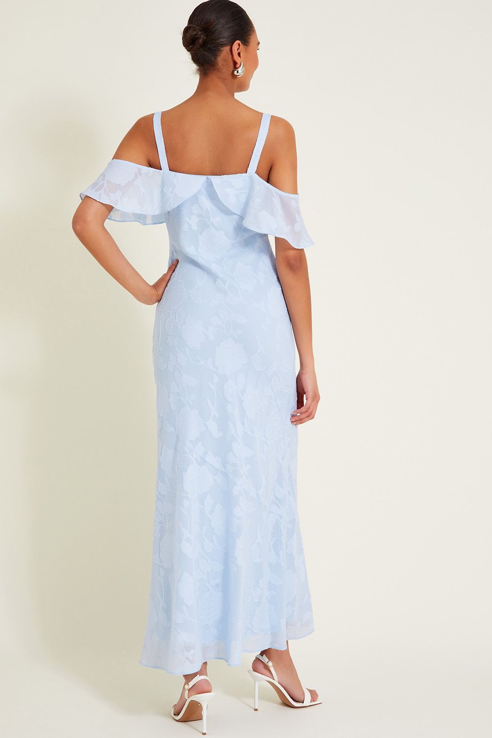Monsoon Briella Burnout Ruffle Dress Blue