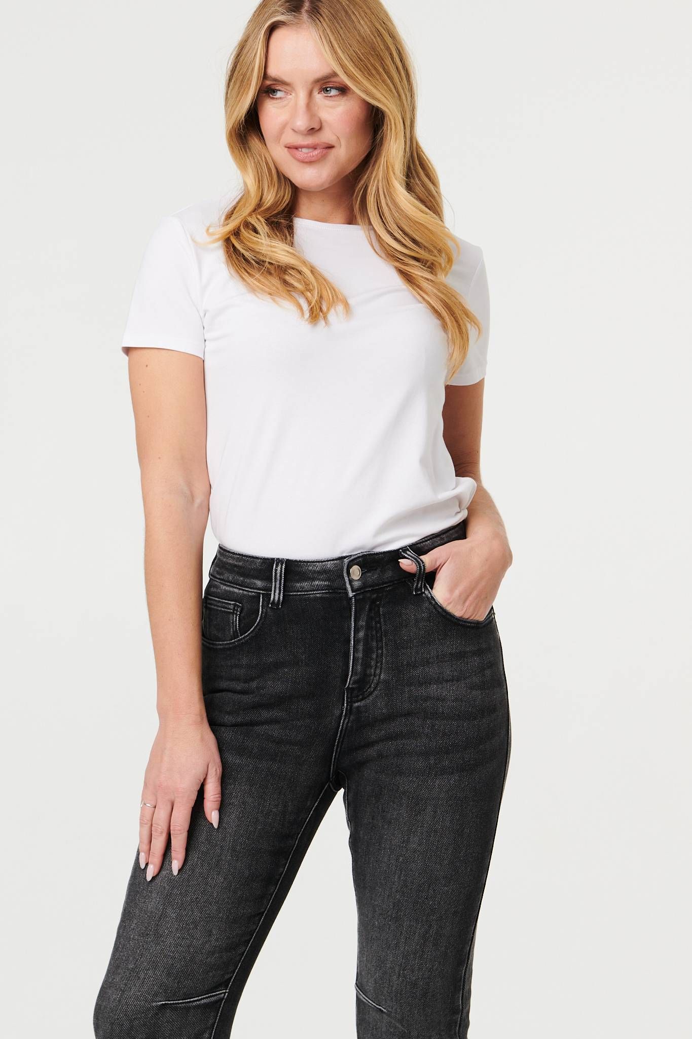 Izabel London High Waist Washed Texture Slim Jeans