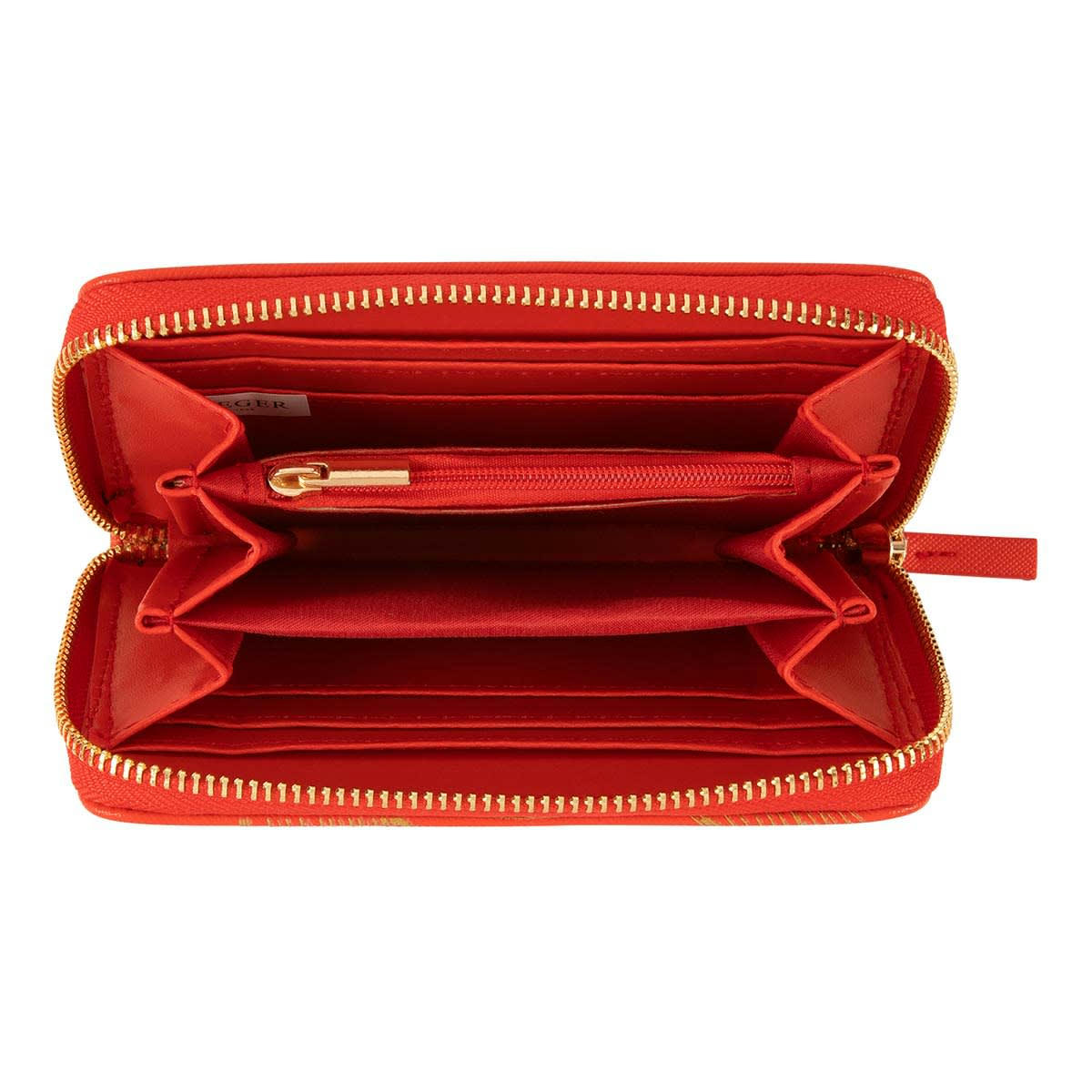 - Portefeuille Femme - Feuilles Dorées - Rouge