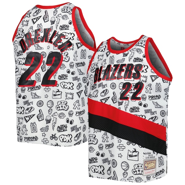 Clyde Drexler Portland Trail Blazers 1991/92 Hardwood Classics Doodle Swingman Player Jersey - White