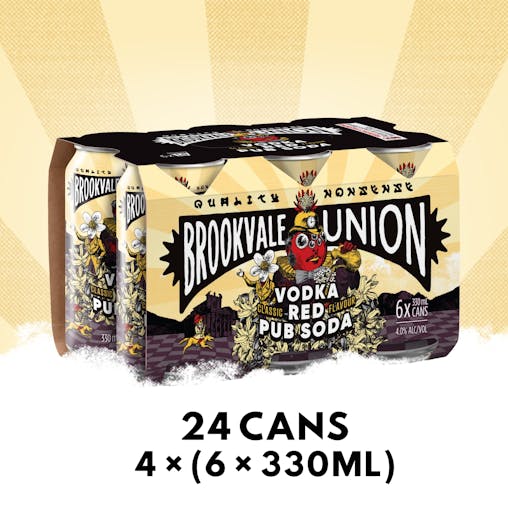 Brookvale Union Vodka Red Pub Soda Mixed Drink, Crisp & Refreshing, 4% ABV, 330mL (Case of 24 Cans)