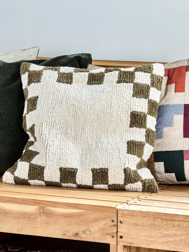Coussin hd chess vert/ecru & interieur - house doctor carreaux