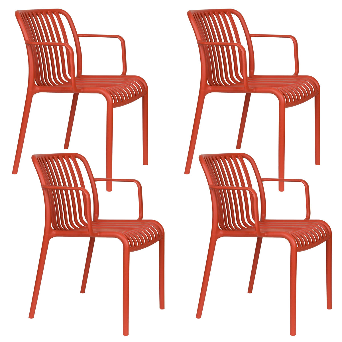 Housecraft Living Mante Tuinstoel Armleuning Kunststof Terra/ Rood - Set van 4