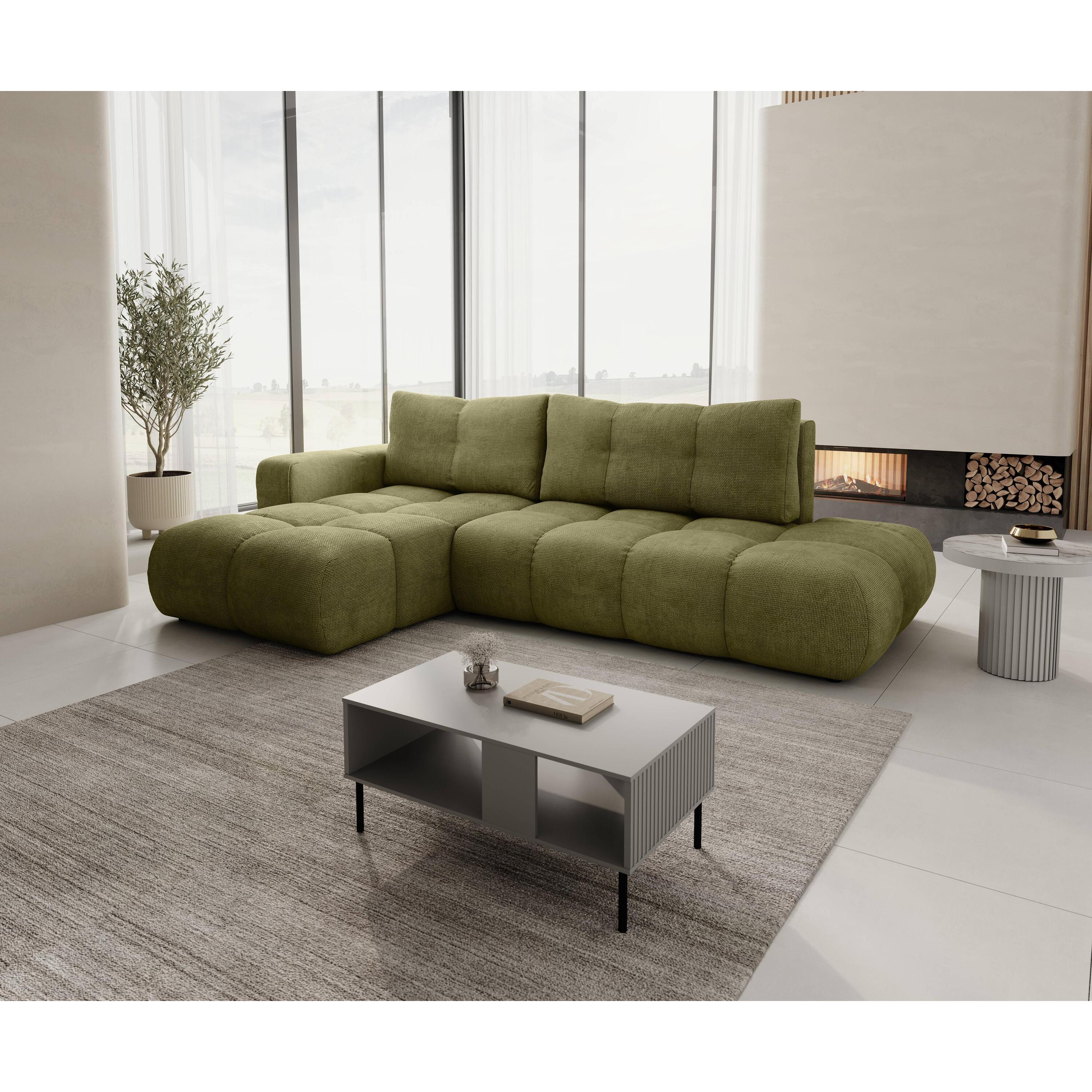 by fonQ Charme Hoekbank Links met Slaapfunctie - Chenille - Olijfgroen