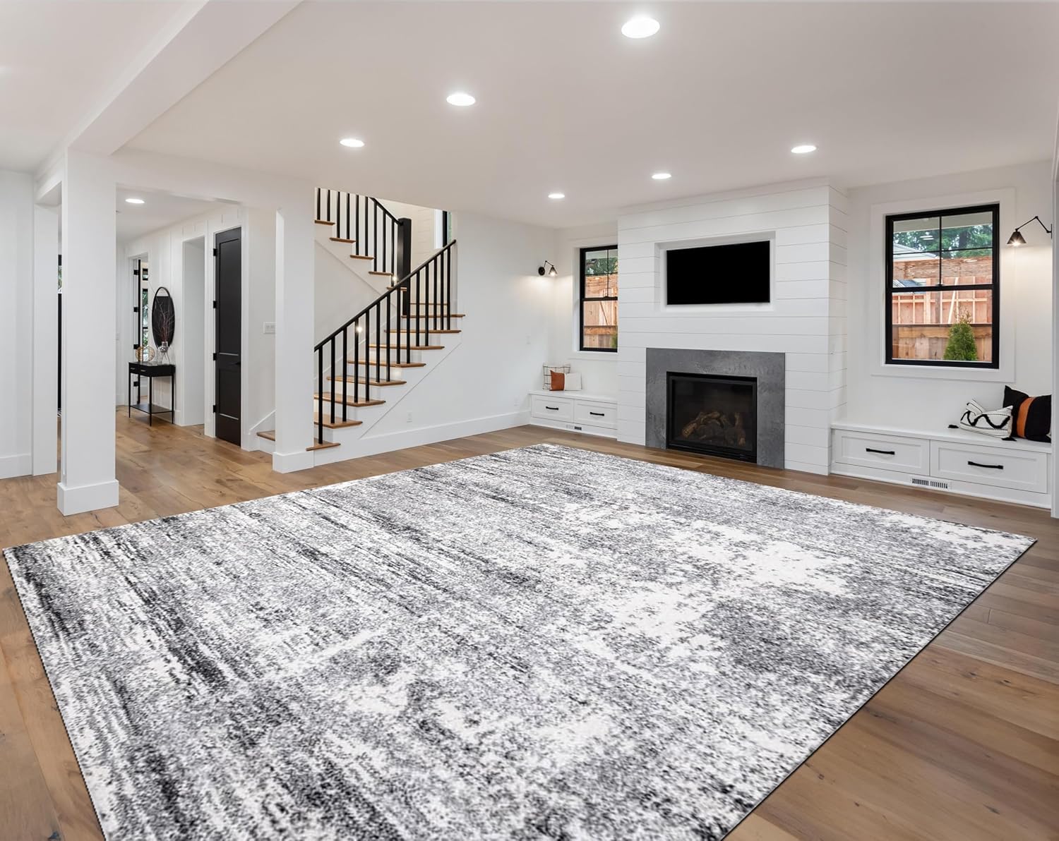 Keen Home Design Area Rugs - 9x12 Non-Shedding, Abstract Rugs for Kitchen, Living Room, Bedroom, Dining Room, Entryway - Size: 9'2 x 11'11, Abstract Cream/Grey