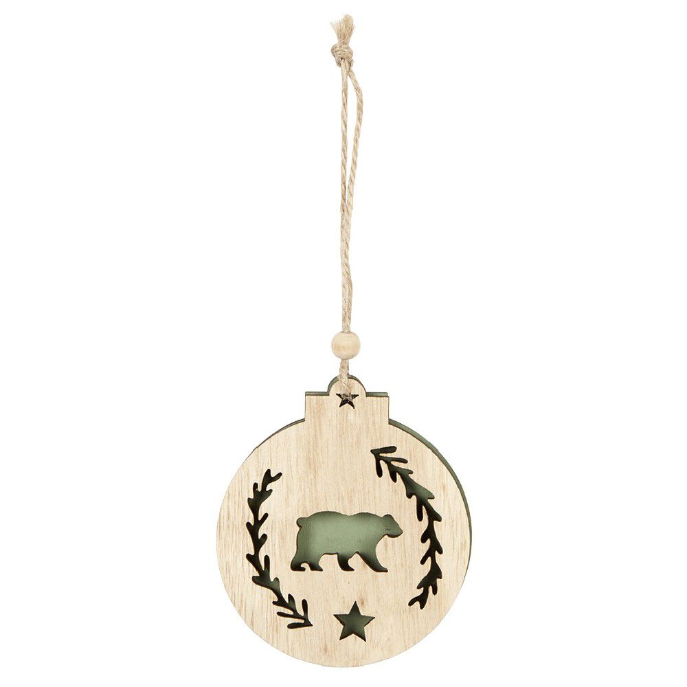 Supension ronde en bois nature motif ours ou hibou