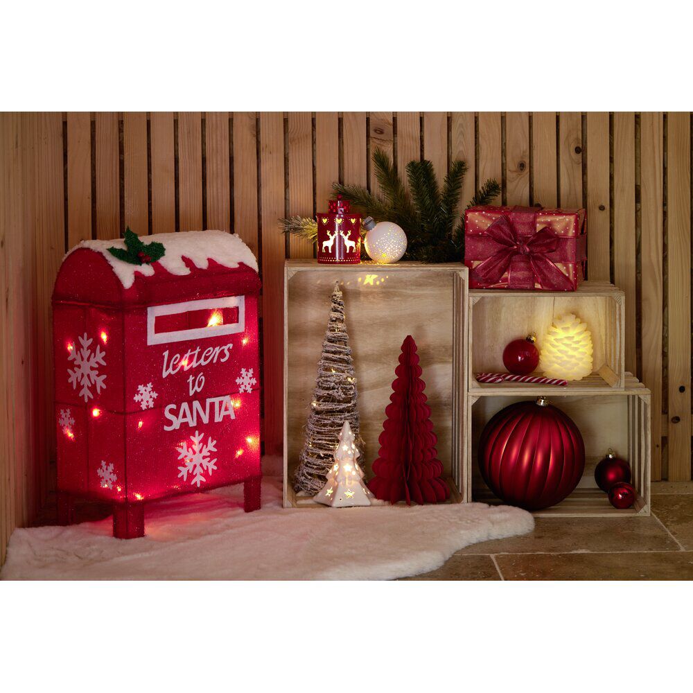 BoÎte aux lettres No&euml;l limineuse décorative rouge 20LED 31x23xH50,5cm