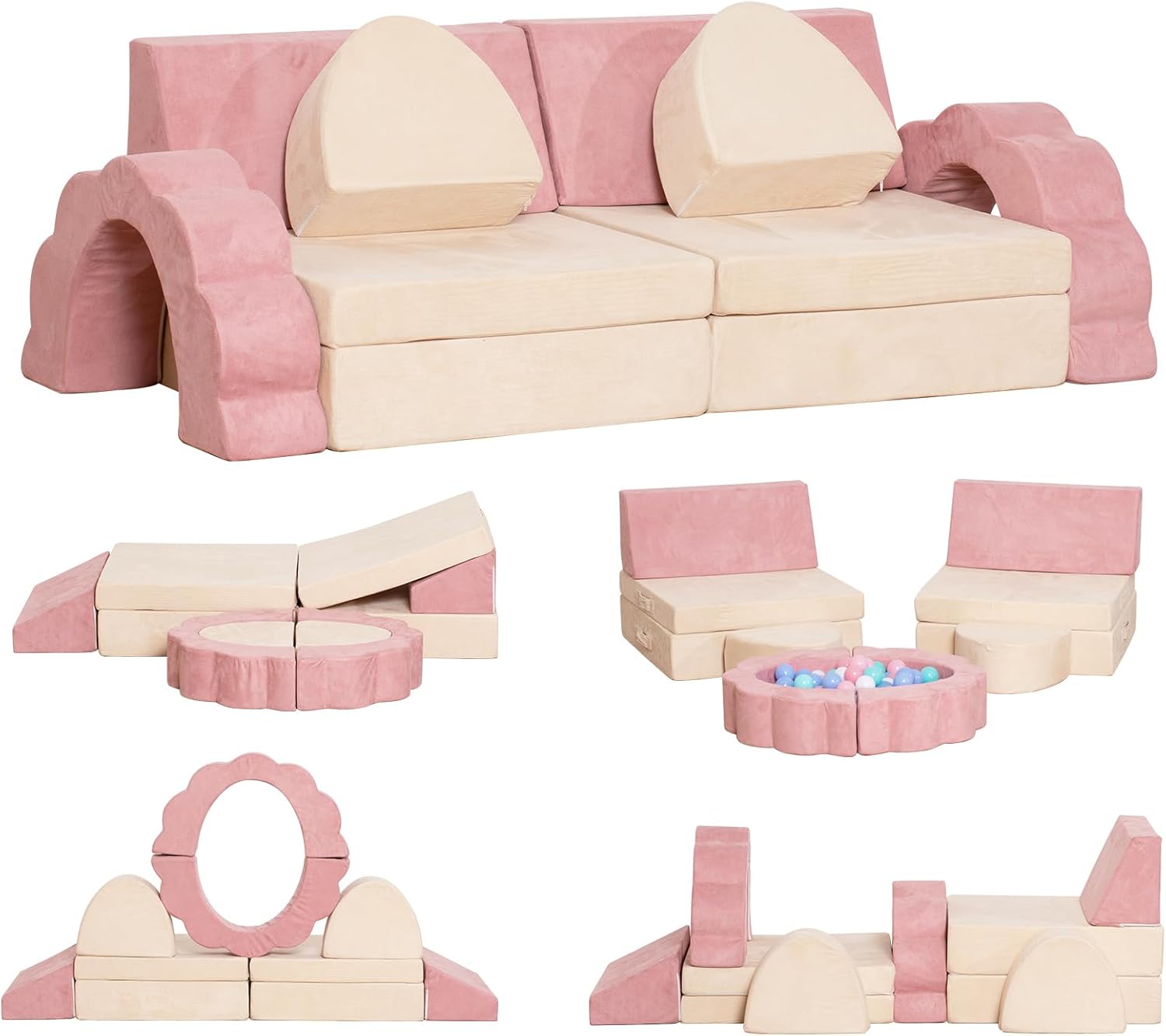 LOAOL Kids Couch 10PCS, Modular Kids Play Couch, Multifunctional Foam Toddler Sofa, Imaginative Convertible Play Sofa for Playroom