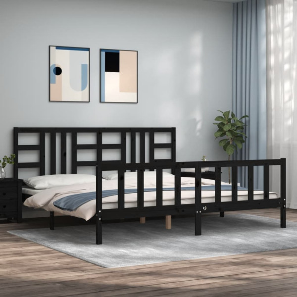 Rama łóżka z wezgłowiem czarna 200x200 cm lite drewno