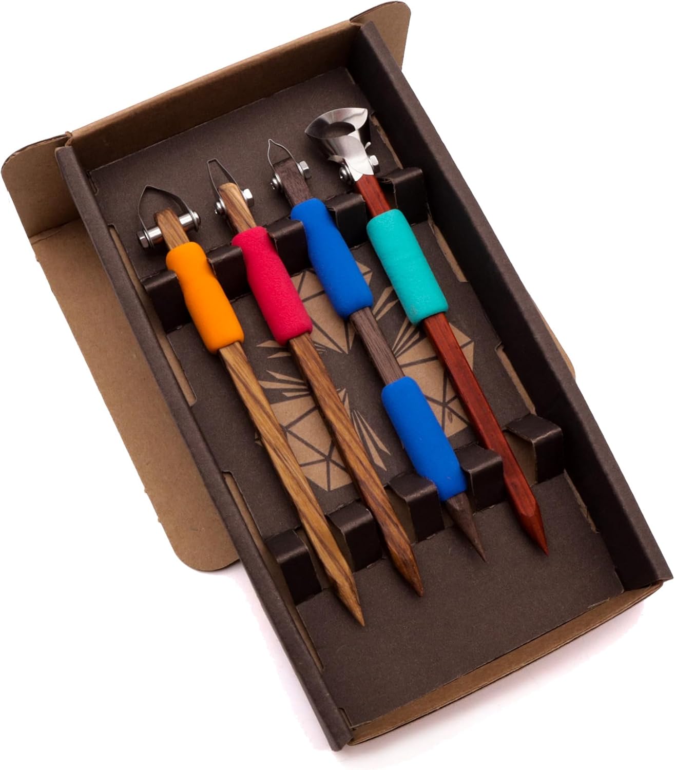 The Original DiamondCore Tools: 4-Pack Pottery Carving Tool Set ‚ P11, P19, FP1, X2, Clay Carving, Ceramic Sculpting, Sgraffito, Relief Fluting (Set 2)